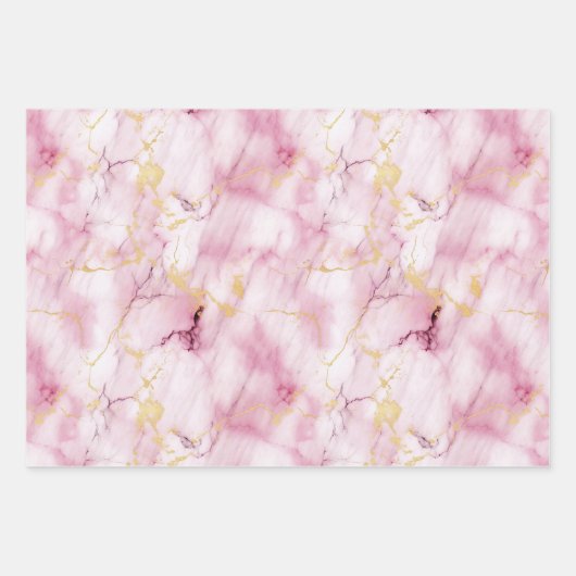 Rosa und goldener Marmor Geschenkpapier Set (Vorderseite)