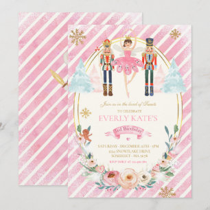 Rosa und goldener Nutcracker Birthday Sugum Fairy Einladung