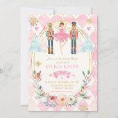 Rosa und goldener Nutcracker Birthday Sugum Fairy Einladung (Vorderseite)