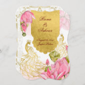 Rosa und goldener Pfauenlotus Indische Hochzeit Einladung (Vorne/Hinten)
