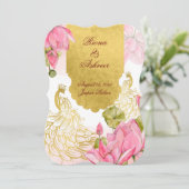 Rosa und goldener Pfauenlotus Indische Hochzeit Einladung (Stehend Vorderseite)