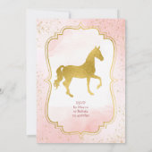 Rosa und goldener Pferdsattel zum Geburtstag lädt Einladung (Rückseite)