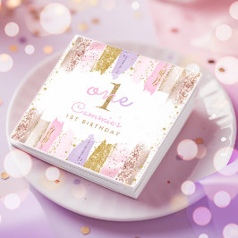 Rosa und goldener Regenbogen 1. Geburtstag Party Serviette