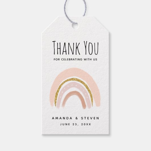 Rosa und goldener Regenbogen Elegant Boho Hochzeit Geschenkanhänger (Vorderseite)