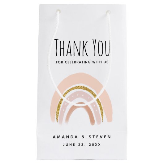 Rosa und goldener Regenbogen Elegant Boho Hochzeit Kleine Geschenktüte (Vorderseite)