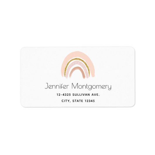 Rosa und goldener Regenbogen Elegante Boho Adressaufkleber (Vorne)