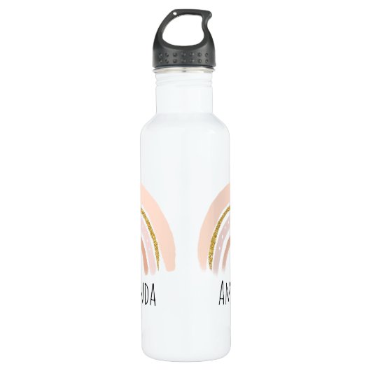 Rosa und goldener Regenbogen Elegante Boho Edelstahlflasche (Vorderseite)