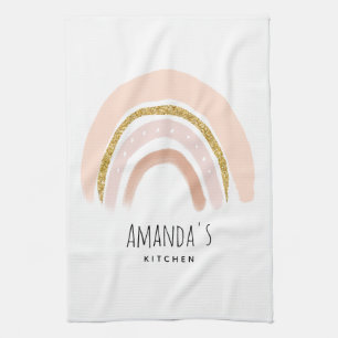 Rosa und goldener Regenbogen Elegante Boho Geschirrtuch