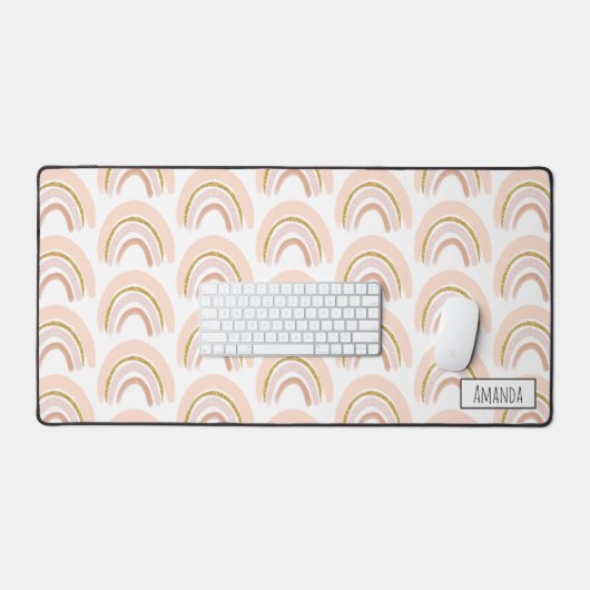 Rosa und goldener Regenbogen Elegantes Boho Muster Schreibtischunterlage (Tastatur & Maus)