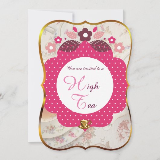 Rosa und goldener Tee Einladung (Vorderseite)