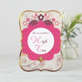 Rosa und goldener Tee Einladung (Stehend Vorderseite)