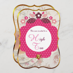 Rosa und goldener Tee Einladung