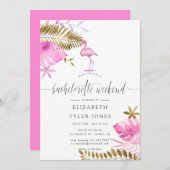 Rosa und goldener tropischer Flamingo-Junggeselinn Einladung (Vorne/Hinten)