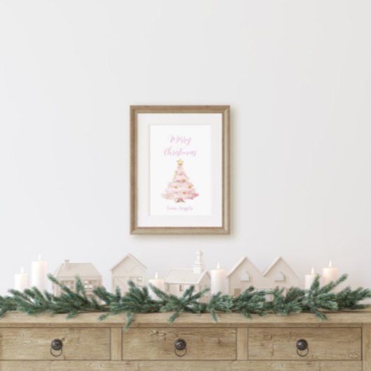 Rosa und Goldener Weihnachtsbaum Poster