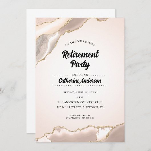 Rosa und goldenes Agate Elegantes Party für die Ru Einladung (Vorne/Hinten)