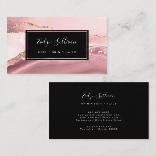 Rosa und goldenes Aquarellgerät Visitenkarte (Vorne/Hinten)