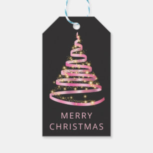 Rosa und goldenes Band & Glitter-Christbaum Geschenkanhänger
