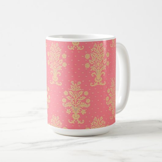 Rosa und goldenes Blumenmuster Kaffeetasse (VorderseiteRechts)
