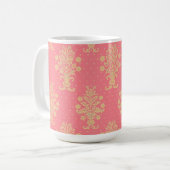 Rosa und goldenes Blumenmuster Kaffeetasse (Vorderseite Links)