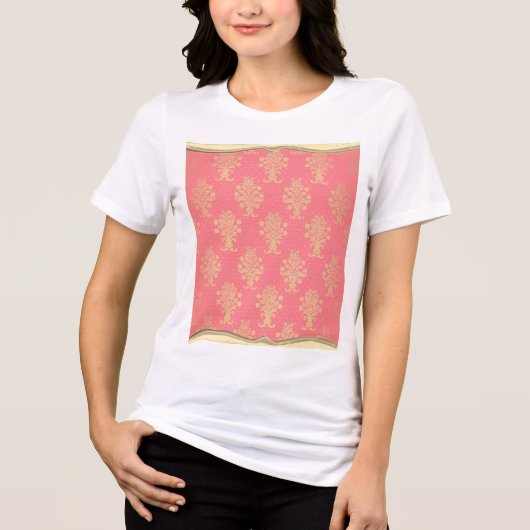 Rosa und goldenes Blumenmuster Tri-Blend Shirt (Vorderseite)