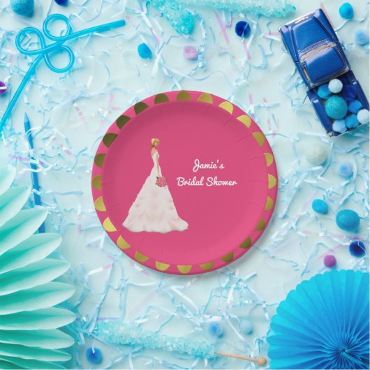 Rosa und goldenes Brautparty Pappteller (Party)