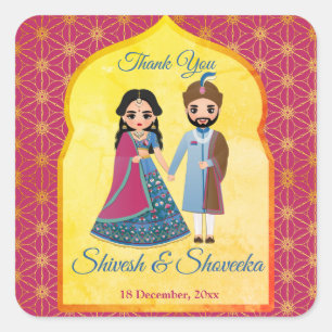 Rosa und goldenes Design grenzen an die indische G Quadratischer Aufkleber