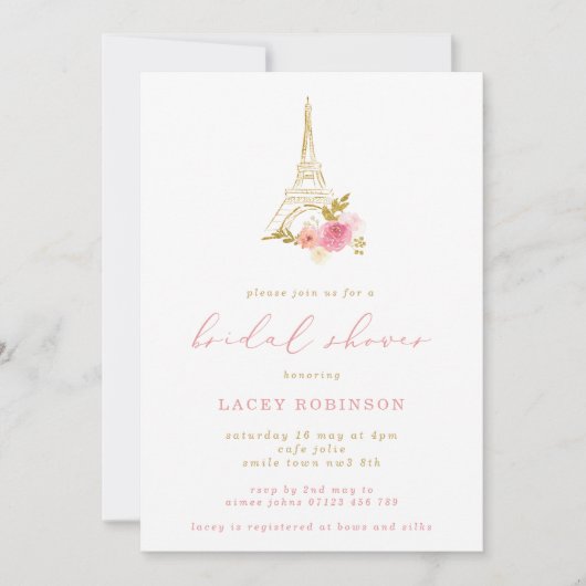 Rosa und goldenes Eiffelturm Brautparty Einladung (Vorderseite)
