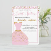 Rosa und goldenes Foil Dress Sweet 16 Birthday Einladung (Stehend Vorderseite)