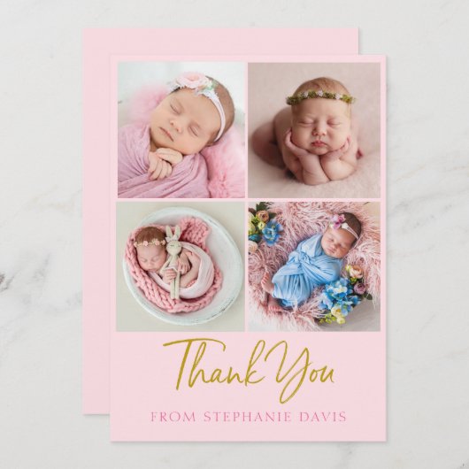 Rosa und goldenes Foto danke Karte Collage (Vorne/Hinten)