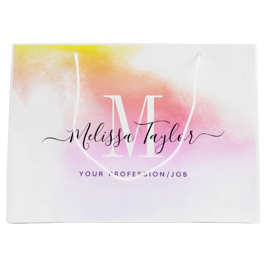 Rosa und goldenes Foto Holografisch mit Monogramm Große Geschenktüte (Vorderseite)