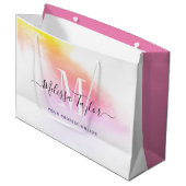 Rosa und goldenes Foto Holografisch mit Monogramm Große Geschenktüte (Vorderseite Schrägansicht)