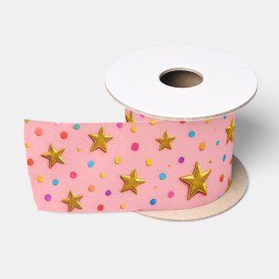 Rosa und goldenes Geschenkverpackungsband. Satinband