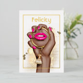 Rosa und goldenes glänzendes Brautparty Folieneinladung (Stehend vorne)