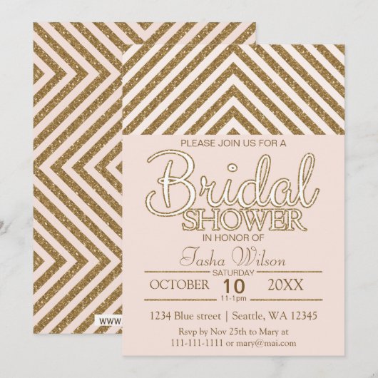 Rosa und goldenes Glitzer Brautparty laden ein Einladung (Vorne/Hinten)