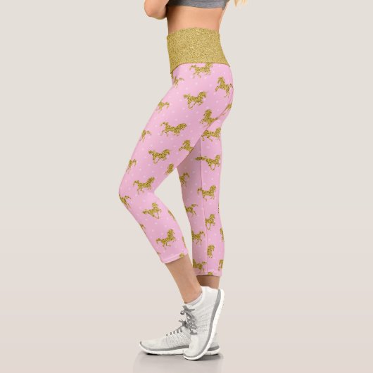 Rosa und goldenes Glitzer Einhorn Capri Leggings (Links)