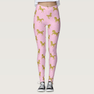 Rosa und goldenes Glitzer Einhorn Leggings