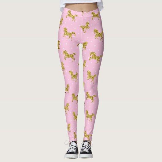 Rosa und goldenes Glitzer Einhorn Leggings (Vorderseite)