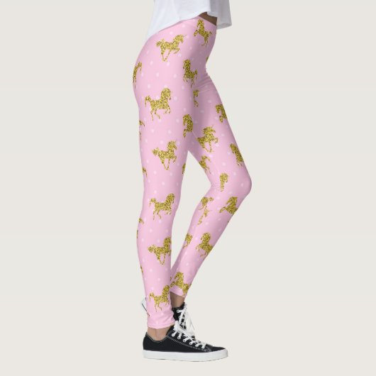 Rosa und goldenes Glitzer Einhorn Leggings (Rechts)