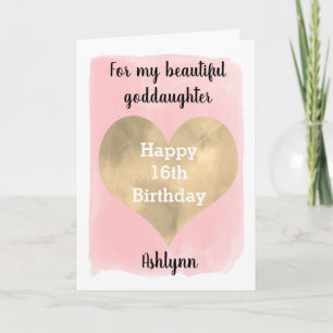 Rosa und goldenes Herz 16. Geburtstag Patin Karte