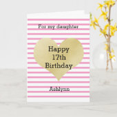 Rosa und goldenes Herz am 17. Geburtstag Karte (Gelbe Blume)