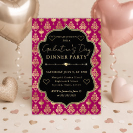 Rosa und goldenes Herz-Damaskus Galentine's Dinner Einladung