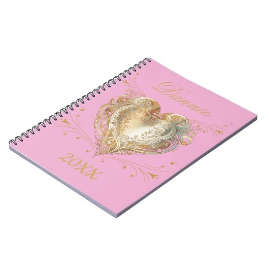 Rosa und goldenes Herz - Elegant Notizblock (Linke Seite)