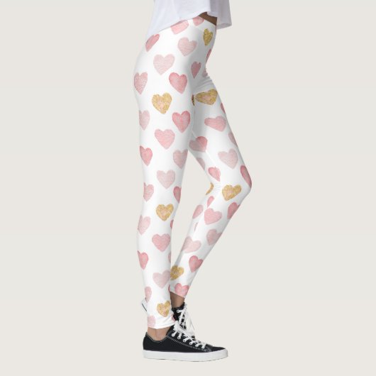 Rosa und goldenes Herzmuster Leggings (Rechts)
