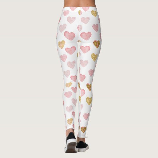 Rosa und goldenes Herzmuster Leggings (Rückseite)