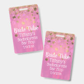 Rosa und goldenes Junggeselinnen-Abschied Abzeiche Ausweis (Vorder- & Rückseite)