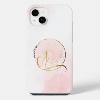 Rosa und goldenes Kreuz-Handyhülle iPhone 14 Plus Hülle