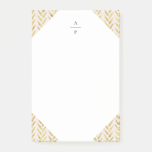 Rosa und goldenes Leaf Mit Monogramm Post-it Klebezettel (Vorderseite)