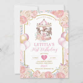 Rosa und goldenes magisches Karussell zum Geburtst Einladung