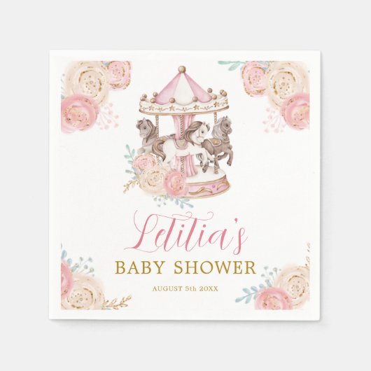 Rosa und goldenes magisches Karussellpapier Napkin Serviette (Vorderseite)