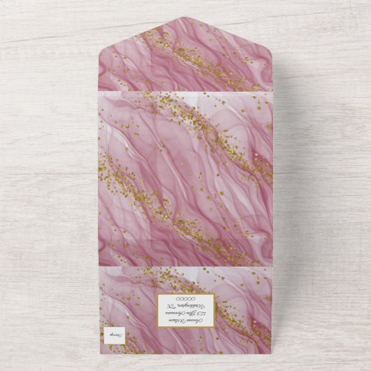 Rosa und goldenes Marmormuster Swirl Muster All In One Einladung (Außenbereich)